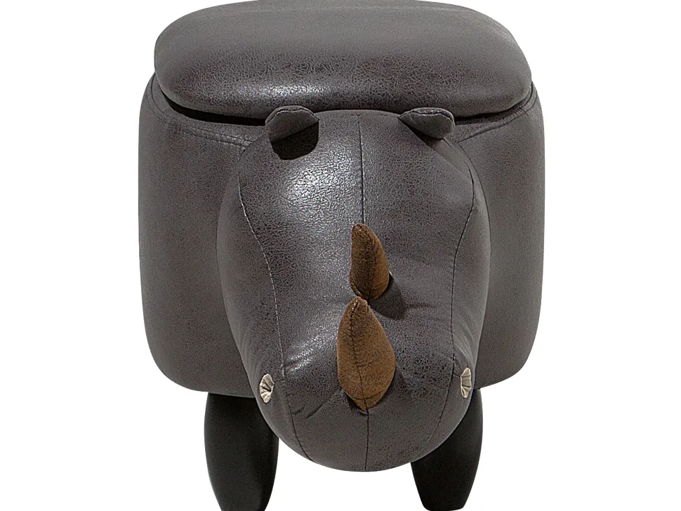 Tamborete Em Pele Sintetica Cinzenta Escura Com Arrumação Rhino