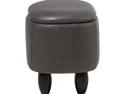 Tamborete Em Pele Sintetica Cinzenta Escura Com Arrumação Rhino