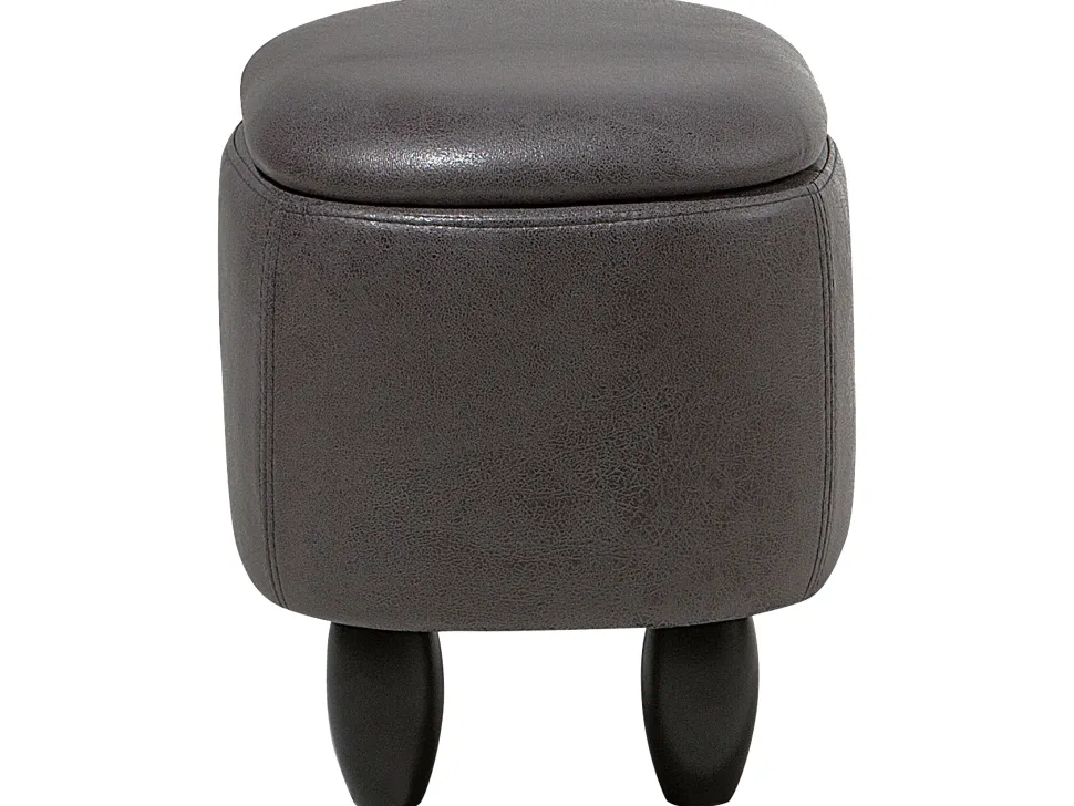 Tamborete Em Pele Sintetica Cinzenta Escura Com Arrumação Rhino