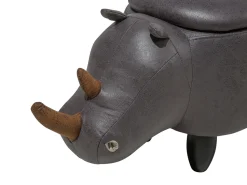 Tamborete Em Pele Sintetica Cinzenta Escura Com Arrumação Rhino