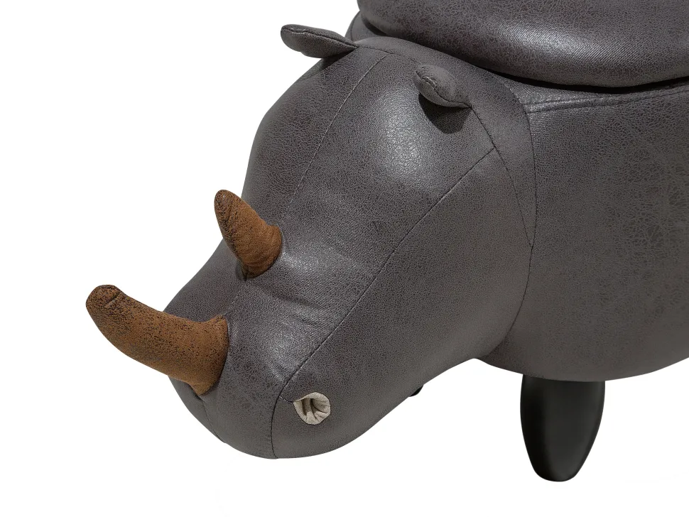 Tamborete Em Pele Sintetica Cinzenta Escura Com Arrumação Rhino