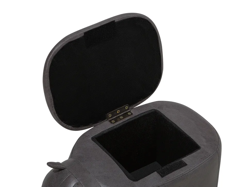 Tamborete Em Pele Sintetica Cinzenta Escura Com Arrumação Rhino