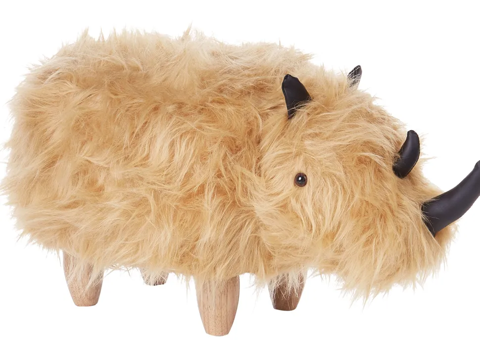 Tamborete Em Pele Sintetica Cor De Areia Woolly