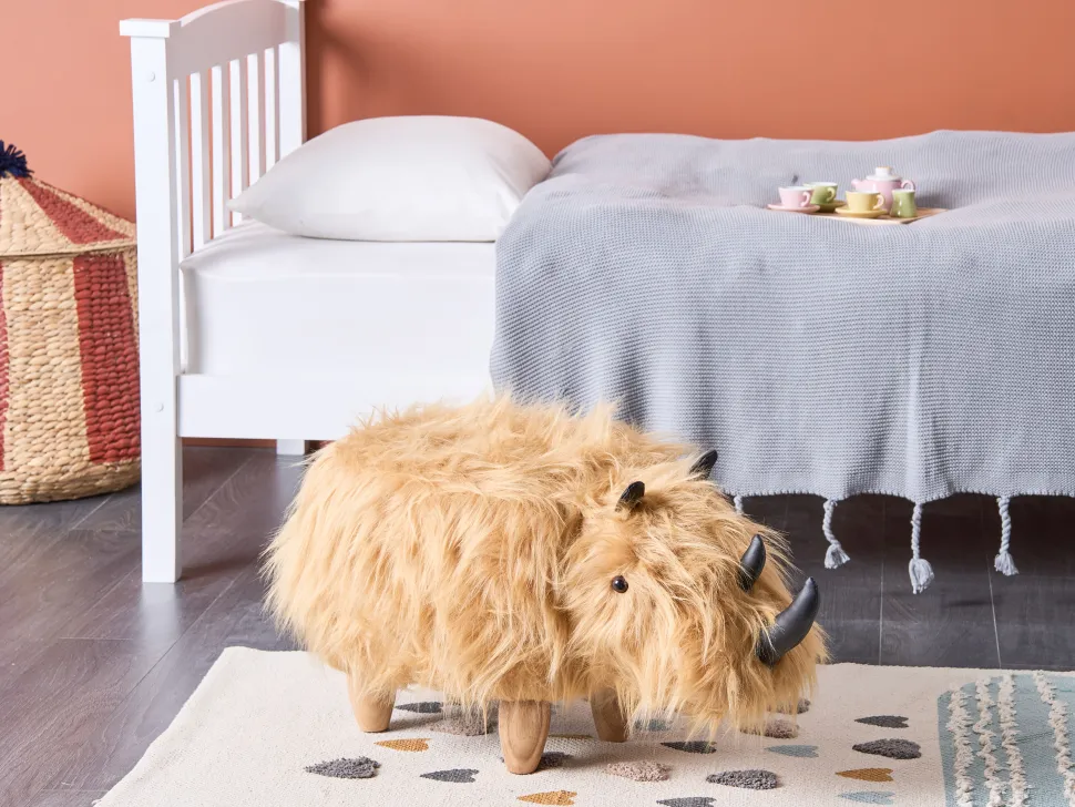 Tamborete Em Pele Sintetica Cor De Areia Woolly