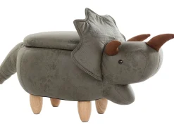 Tamborete Em Pele Sintetica Verde Escuro Com Arrumação Triceratops