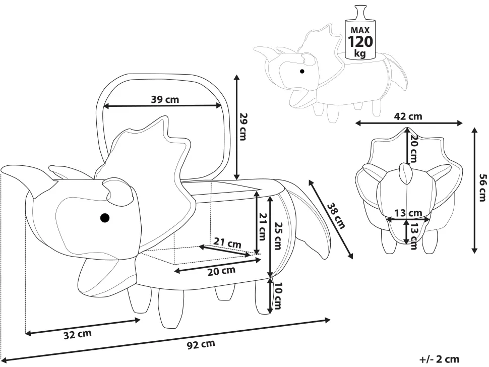 Tamborete Em Pele Sintetica Verde Escuro Com Arrumação Triceratops