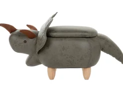 Tamborete Em Pele Sintetica Verde Escuro Com Arrumação Triceratops