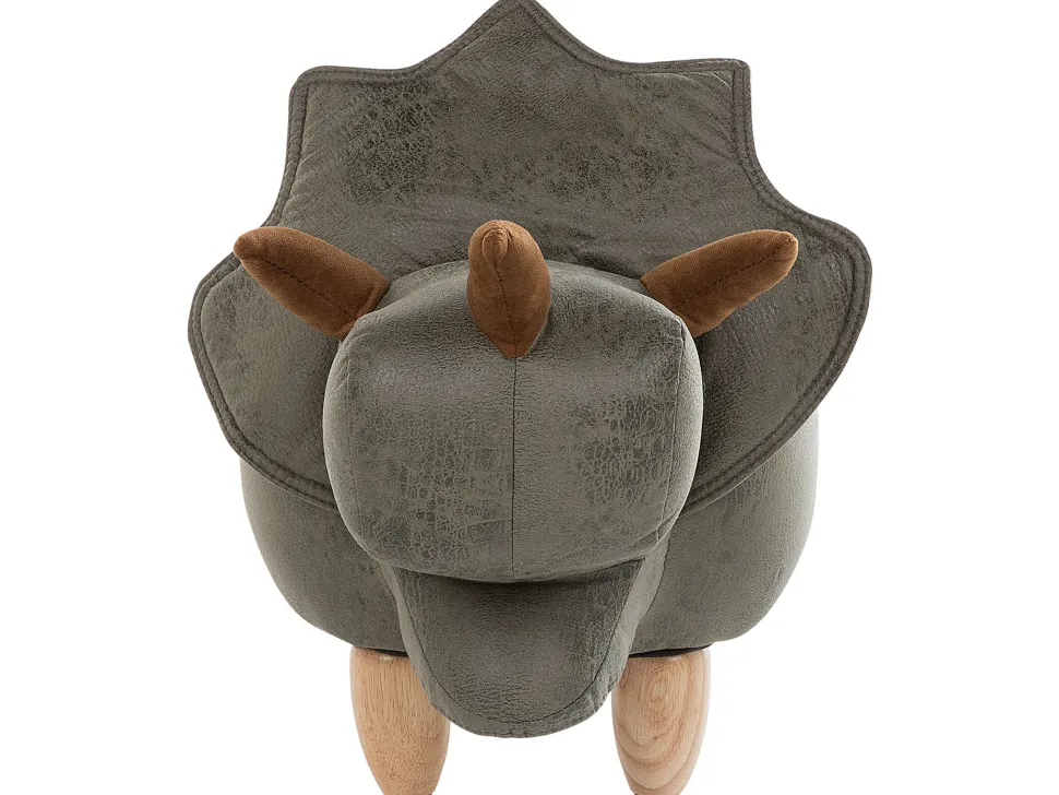 Tamborete Em Pele Sintetica Verde Escuro Com Arrumação Triceratops