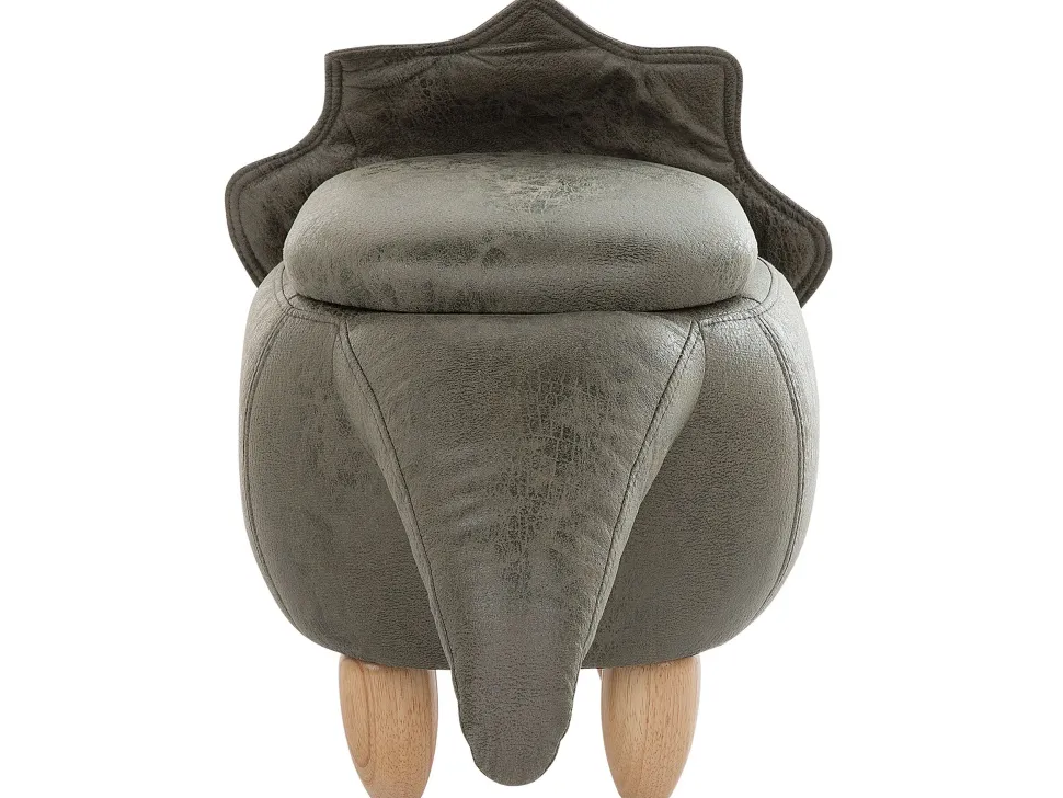 Tamborete Em Pele Sintetica Verde Escuro Com Arrumação Triceratops