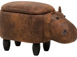 Tamborete Em Pele Sintetica Castanha Com Arrumação Hippo