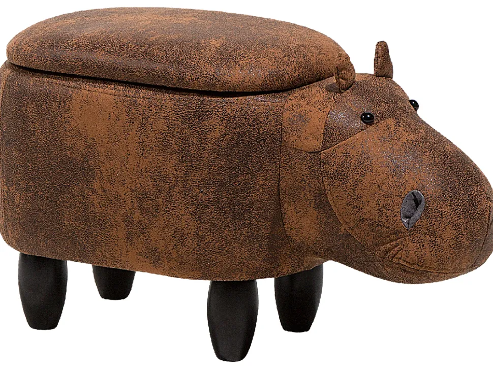 Tamborete Em Pele Sintetica Castanha Com Arrumação Hippo