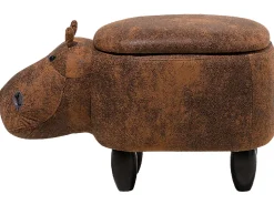 Tamborete Em Pele Sintetica Castanha Com Arrumação Hippo