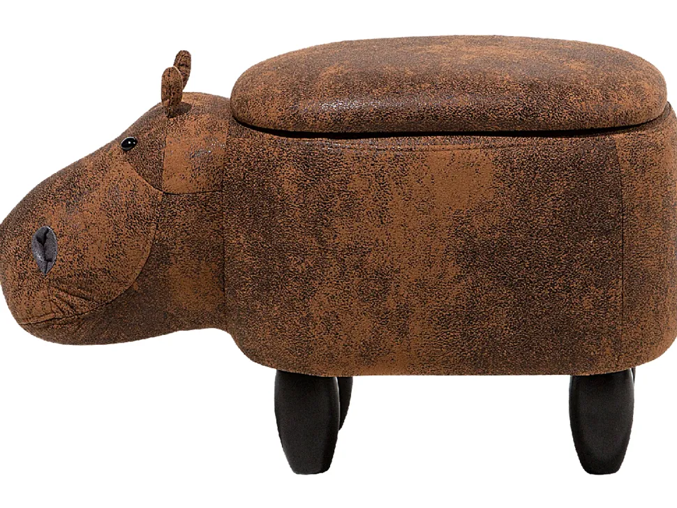 Tamborete Em Pele Sintetica Castanha Com Arrumação Hippo