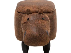 Tamborete Em Pele Sintetica Castanha Com Arrumação Hippo