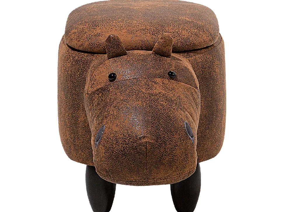 Tamborete Em Pele Sintetica Castanha Com Arrumação Hippo