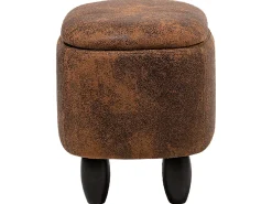 Tamborete Em Pele Sintetica Castanha Com Arrumação Hippo