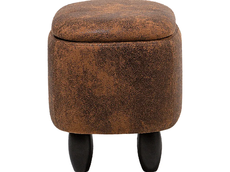 Tamborete Em Pele Sintetica Castanha Com Arrumação Hippo