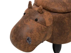 Tamborete Em Pele Sintetica Castanha Com Arrumação Hippo
