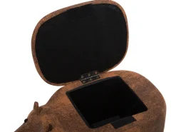 Tamborete Em Pele Sintetica Castanha Com Arrumação Hippo