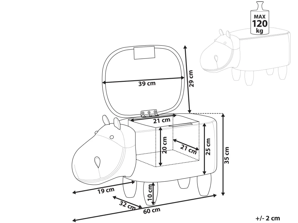 Tamborete Em Pele Sintetica Castanha Com Arrumação Hippo