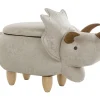 Tamborete Em Pele Sintetica Cinzento Claro Com Arrumação Triceratops