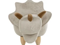 Tamborete Em Pele Sintetica Cinzento Claro Com Arrumação Triceratops