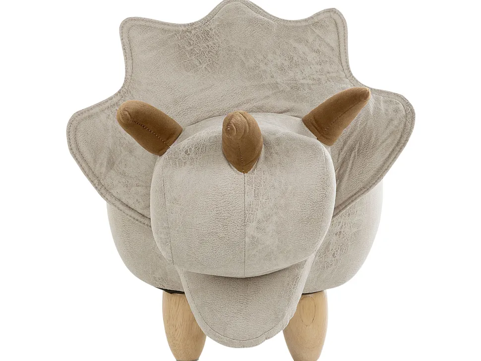 Tamborete Em Pele Sintetica Cinzento Claro Com Arrumação Triceratops