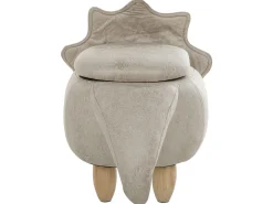 Tamborete Em Pele Sintetica Cinzento Claro Com Arrumação Triceratops