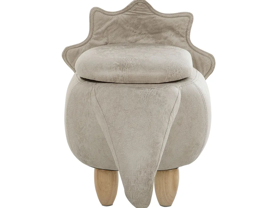 Tamborete Em Pele Sintetica Cinzento Claro Com Arrumação Triceratops