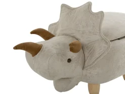 Tamborete Em Pele Sintetica Cinzento Claro Com Arrumação Triceratops