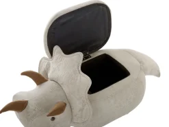 Tamborete Em Pele Sintetica Cinzento Claro Com Arrumação Triceratops
