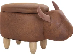 Tamborete Em Pele Sintetica Castanha Clara Com Arrumação Cow