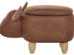 Tamborete Em Pele Sintetica Castanha Clara Com Arrumação Cow