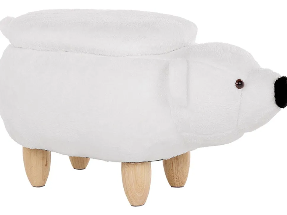 Tamborete Em Tecido Branco Com Arrumação Bear