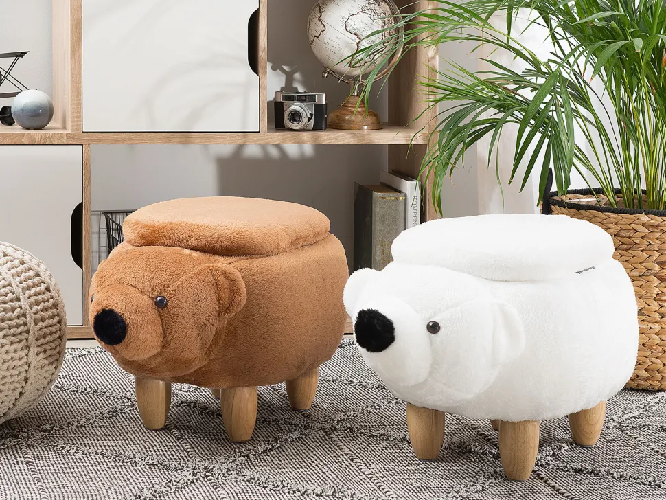 Tamborete Em Tecido Branco Com Arrumação Bear