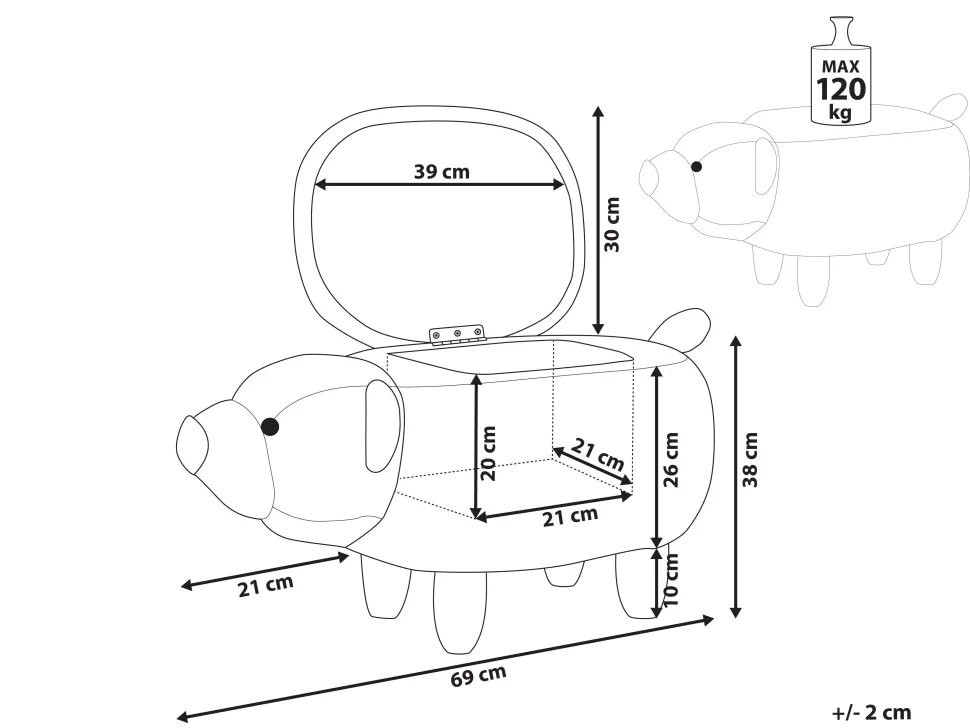 Tamborete Em Tecido Branco Com Arrumação Bear