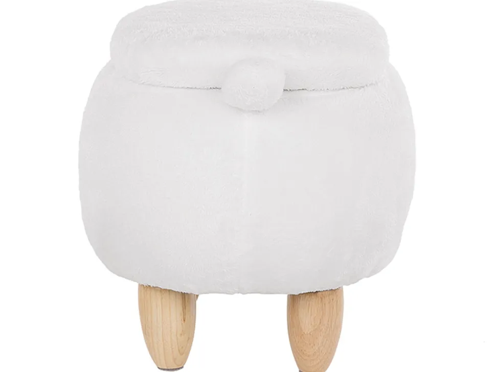 Tamborete Em Tecido Branco Com Arrumação Bear