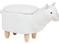Tamborete Em Tecido Branco Com Arrumação Alpaca