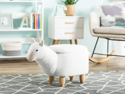 Tamborete Em Tecido Branco Com Arrumação Alpaca