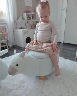 Tamborete Em Tecido Branco Com Arrumação Alpaca