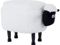 Tamborete Em Tecido Branco Com Arrumação Sheep