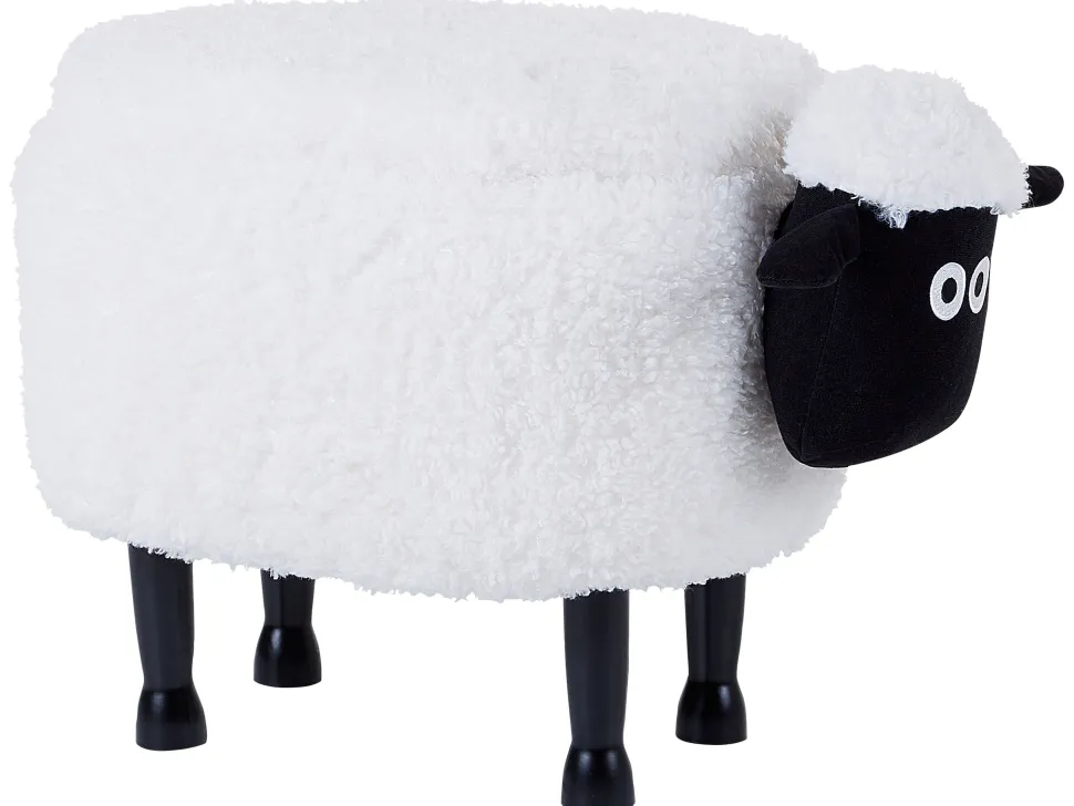 Tamborete Em Tecido Branco Com Arrumação Sheep