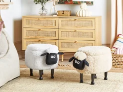 Tamborete Em Tecido Branco Com Arrumação Sheep