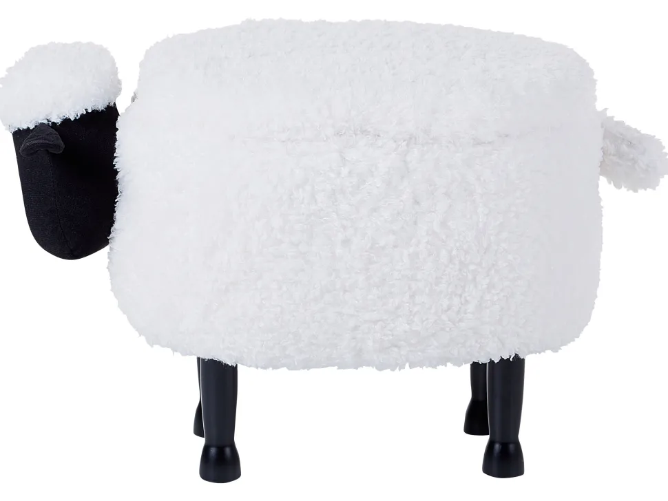 Tamborete Em Tecido Branco Com Arrumação Sheep