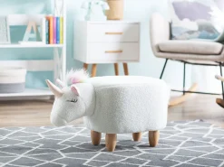 Tamborete Em Tecido Branco Unicorn
