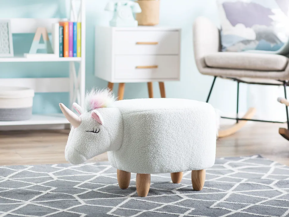 Tamborete Em Tecido Branco Unicorn