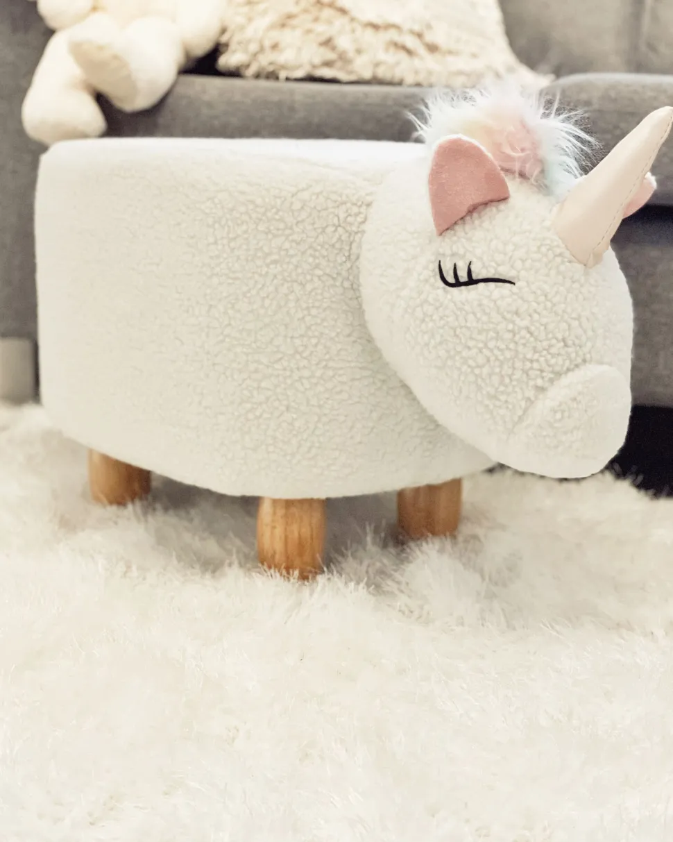 Tamborete Em Tecido Branco Unicorn