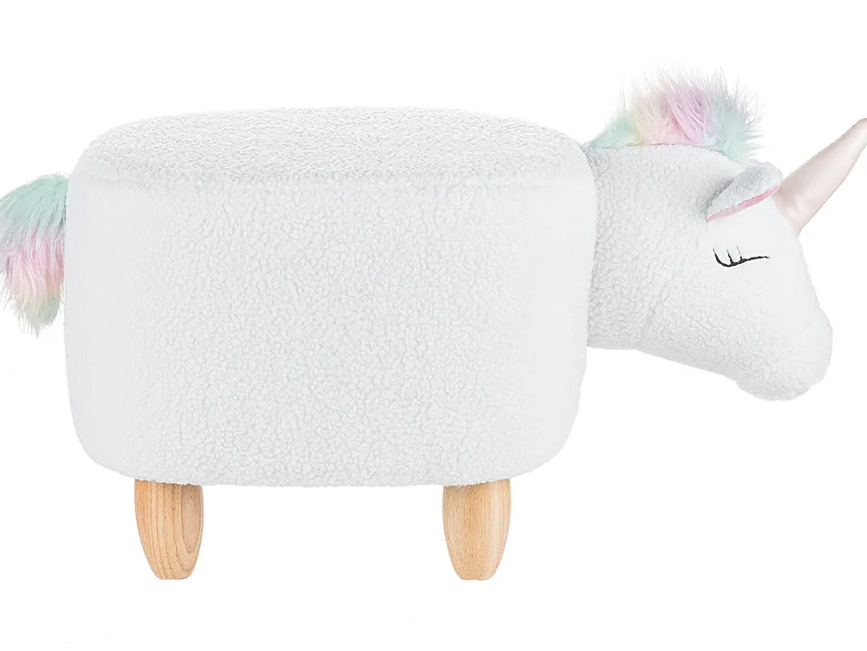 Tamborete Em Tecido Branco Unicorn