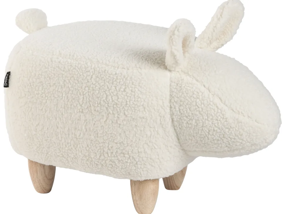 Tamborete Em Tecido Branco Bunny