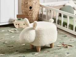 Tamborete Em Tecido Branco Bunny